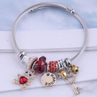 Zinc Alloy Bangle Smykker, med perle & Tiger Tail Wire, forgyldt, for kvinde & med rhinestone, flere farver til valg, 55mm, Solgt af Strand