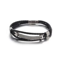 Titanium Steel Bracelet, with PU Leather, polished, for man, black, 220mm, Sold By PC