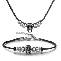 шнур ожерелье, титан, с Искусственная кожа, полированный, разные стили для выбора & Мужский, черный, продается PC
