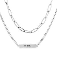 Titanium Steel Necklace, polished, Double Layer & with letter pattern & for woman, 38cm,48cm, Sold By PC