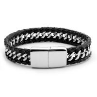 PU Leather Cord Bracelets, Titanium Steel, with PU Leather, polished, Unisex, black, Length:Approx 8.27 Inch, Sold By PC