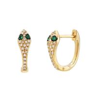 Brass Huggie Hoop Earring, Snake, 18K gold plated, micro pave cubic zirconia & for woman, 15mm, Sold By Pair