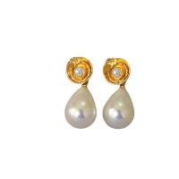 Messing Tropfen Ohrringe, mit Kunststoff Perlen, goldfarben plattiert, für Frau, keine, 20x32mm, verkauft von Paar