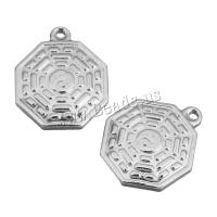 Stainless Steel Pendants, Octagon, original color, 14x16.50x3mm, Hole:Approx 1mm, 10PCs/Lot, Sold By Lot