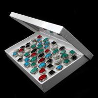 Türkis Fingerring, Zinklegierung, mit Türkis, unisex, gemischte Farben, 200x200x30mm, 50PCs/Box, verkauft von Box