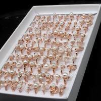 Rhinestone Finger Ring, Tibetan Style, with pearl, for woman & with rhinestone, rose gold color, 200x200x30mm, 100PCs/Box, Sold By Box