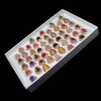 Anel de dedo do rhinestone, liga de zinco, para mulher & com strass, cores misturadas, 200x200x30mm, 50PCs/box, vendido por box