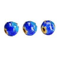 Cloisonne Beads, Brass, Lotus, plated, DIY & enamel, blue, nickel, lead & cadmium free, 8mm, 9mm, Hole:Approx 3.5mm, Sold By PC