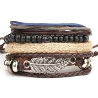 cuir PU bracelet, avec corde de cire & bois & alliage de zinc, 4 pièces & pour homme, couleurs mélangées, Longueur:Environ 18-30 cm, Vendu par PC