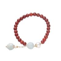 Agate Jewelry Bracelet, Yunnan Red Agate, with Tibetan Style bead & Jadeite & Freshwater Pearl, gold color plated, Unisex, red, 5.50mm, Length:Approx 14-15.5 cm, Sold By PC