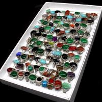 Natural Gemstone Finger Ring, Tibetan Style, with Natural Stone, Unisex, mixed colors, 200x200x30mm, 100PCs/Box, Sold By Box