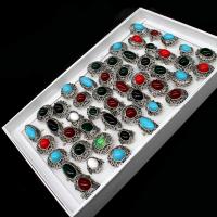 Gemstone Finger Ring, liga de zinco, with Pedra natural, unissex, cores misturadas, 20x20x3mm, 50PCs/box, vendido por box
