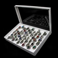 Rhinestone Finger Ring, Tibetan Style, for woman & with rhinestone, mixed colors, 20x20x3mm, 50PCs/Box, Sold By Box