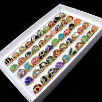 Tibetan Style Finger Ring, with enamel, for woman & with rhinestone, mixed colors, 200x200x30mm, 50PCs/Box, Sold By Box
