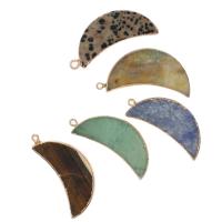 Gemstone Pendants Jewelry, Brass, with Gemstone, Moon, more colors for choice, 42x18x6mm, Sold By PC