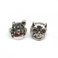 Tibetan Style Finger Ring, Skull, for man & with rhinestone, silver color, 200x200x30mm, 50PCs/Box, Sold By Box