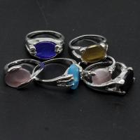 Cats Eye Finger Ring, Tibetan Style, with Cats Eye, Unisex, mixed colors, 20x20x3mm, 100PCs/Bag, Sold By Bag