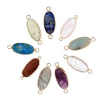 Gemstone Connector, Brass, with Gemstone, Long Oval, faceted, more colors for choice, 28x11x6mm, Sold By PC