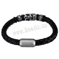 Stainless Steel Bracelet with cowhide cord braided bracelet & for man & blacken  8.5mm Length Approx 9 Inch Sold By PC
