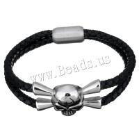 acier inoxydable bracelet, avec vachette cordon, bracelet tressé & pour homme & noircir, 39x21mm, 21x12mm, 5mm, Longueur:Environ 9 pouce, Vendu par PC