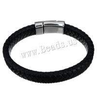 aço inoxidável pulseira, with cabo de couro, pulseira trançada & para o homem & escurecer, 29x15mm, 12mm, comprimento Aprox 9 inchaltura, vendido por PC