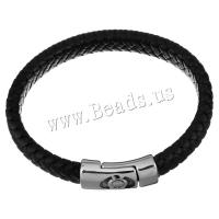 acier inoxydable bracelet, avec vachette cordon, bracelet tressé & pour homme & noircir, 29x15mm, 12mm, Longueur:Environ 9 pouce, Vendu par PC