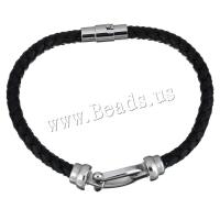 Stainless Steel Bracelet, with cowhide cord, braided bracelet & for man, 34x13mm, 17x7mm, 5mm, Length:Approx 8.5 Inch, Sold By PC