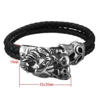 Edelstahl Armband, mit Rindsleder Schnur, geflochten & für den Menschen & Schwärzen, 33x20mm, 10mm, Länge:ca. 8 ZollInch, verkauft von PC