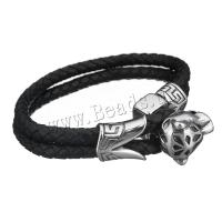 Stainless Steel Bracelet, with cowhide cord, Anchor, braided bracelet & for man & 2-strand & blacken, 19x16mm, 10mm, Length:Approx 8 Inch, Sold By PC
