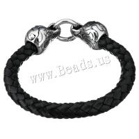 acier inoxydable bracelet, avec vachette cordon, ancre, bracelet tressé & pour homme & noircir, Longueur:Environ 8.5 pouce, Vendu par PC