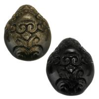 Perles obsidienne noire, avec or Obsidian, gravé, différents matériaux pour le choix, plus de couleurs à choisir, 22x26x16mm, Trou:Environ 2mm, Vendu par PC