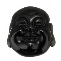 Schwarze Obsidian Perlen, Buddha, geschnitzt, schwarz, 19x20x13mm, Bohrung:ca. 2.5mm, verkauft von PC