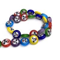 Silberfolie Lampwork Perlen, flache Runde, DIY, gemischte Farben, 12mm, ca. 30PCs/Strang, verkauft per 38 cm Strang