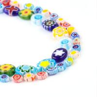 Millefiori Scheibe Lampwork Perlen, flachoval, Kunstdruck, DIY, gemischte Farben, Bohrung:ca. 1mm, Länge 38 cm, verkauft von Tasche