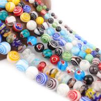 Perles de Murano Millefiori Slice  , chalumeau, Rond, poli, DIY, plus de couleurs à choisir, 6mm, Longueur:38 cm, Vendu par sac
