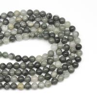 Grüner Grasstein Perle, rund, DIY & verschiedene Größen vorhanden, grau, verkauft per 38 cm Strang