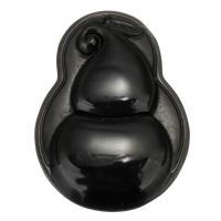 Schwarzer Obsidian Anhänger, geschnitzt, schwarz, 35x47x12mm, Bohrung:ca. 1mm, verkauft von PC