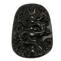 Natural Black Obsidian Pendants, Carved, black, 38x53x11mm, Hole:Approx 1mm, Sold By PC