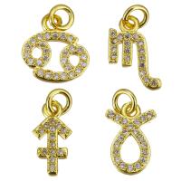 Cubic Zirconia Micro Pave Brass Pendant, 12 Signs of the Zodiac, gold color plated, different styles for choice & micro pave cubic zirconia, 10PCs/Lot, Sold By Lot