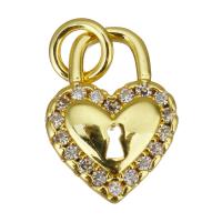 Cubic Zirconia Micro Pave Brass Pendant, Lock, gold color plated, micro pave cubic zirconia, 8x11x2.50mm, Hole:Approx 2.5mm, 10PCs/Lot, Sold By Lot