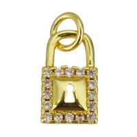 Cubic Zirconia Micro Pave Brass Pendant Lock gold color plated micro pave cubic zirconia Approx 2.5mm Sold By Lot