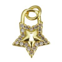 Cubic Zirconia Micro Pave Brass Pendant, Star, gold color plated, micro pave cubic zirconia, 9x12x2.50mm, Hole:Approx 2.5mm, 10PCs/Lot, Sold By Lot