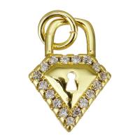 Cubic Zirconia Micro Pave Brass Pendant, Diamond Shape, gold color plated, micro pave cubic zirconia, 8x12x2.50mm, Hole:Approx 2.5mm, 10PCs/Lot, Sold By Lot