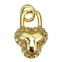 Cubic Zirconia Micro Pave Brass Pendant, Lock, gold color plated, micro pave cubic zirconia, 8x12x3mm, Hole:Approx 2.5mm, 10PCs/Lot, Sold By Lot