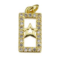 Cubic Zirconia Micro Pave Brass Pendant, Rectangle, gold color plated, micro pave cubic zirconia & hollow, 7x15x2mm, Hole:Approx 2.5mm, 10PCs/Lot, Sold By Lot