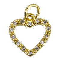 Cubic Zirconia Micro Pave Brass Pendant, Heart, gold color plated, micro pave cubic zirconia & hollow, 12x13x2mm, Hole:Approx 3.5mm, 10PCs/Lot, Sold By Lot