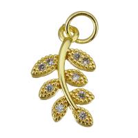 Cubic Zirconia Micro Pave Brass Pendant, Leaf, gold color plated, micro pave cubic zirconia, 10x16x2mm, Hole:Approx 3.5mm, 10PCs/Lot, Sold By Lot