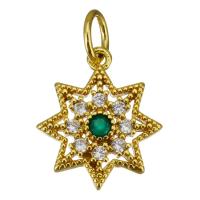 Cubic Zirconia Micro Pave Brass Pendant, Eight Point Star, gold color plated, micro pave cubic zirconia, 11.50x13x2mm, Hole:Approx 3.5mm, 10PCs/Lot, Sold By Lot