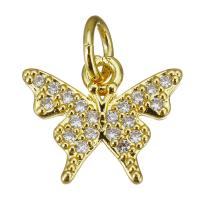 Cubic Zirconia Micro Pave Brass Pendant, Butterfly, gold color plated, micro pave cubic zirconia, 12x10x2mm, Hole:Approx 3.5mm, 10PCs/Lot, Sold By Lot