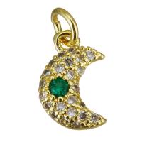 Cubic Zirconia Micro Pave Brass Pendant, Moon, gold color plated, micro pave cubic zirconia, 6.50x10x2mm, Hole:Approx 2.5mm, 10PCs/Lot, Sold By Lot
